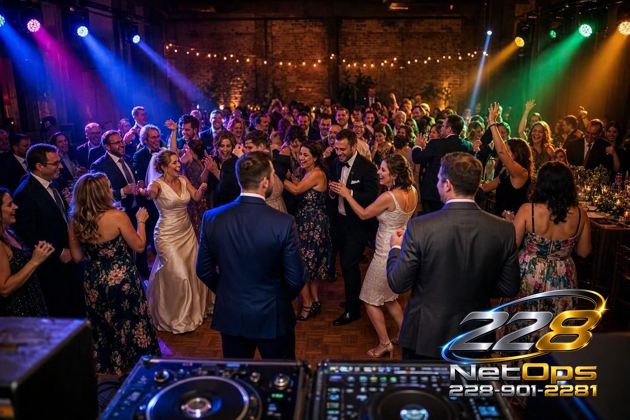 Wedding dance floor from the DJ booth