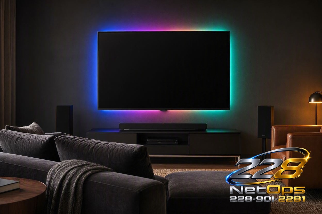 Living room with smart TV backlight