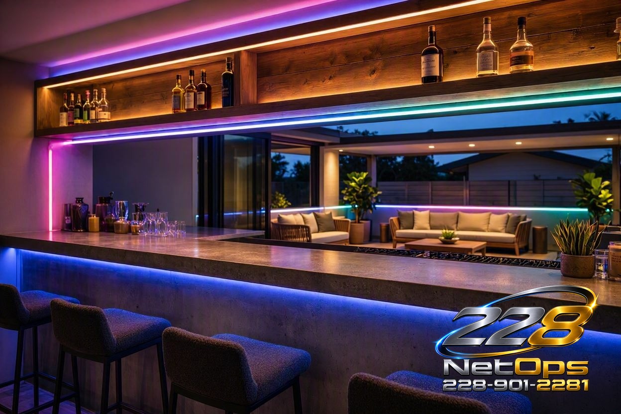 Patio with smart neon rope lighting