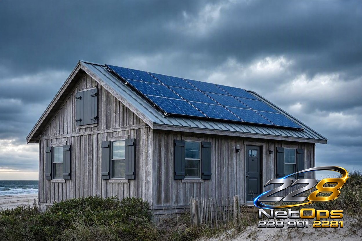 Coastal home with solar power, storm-ready