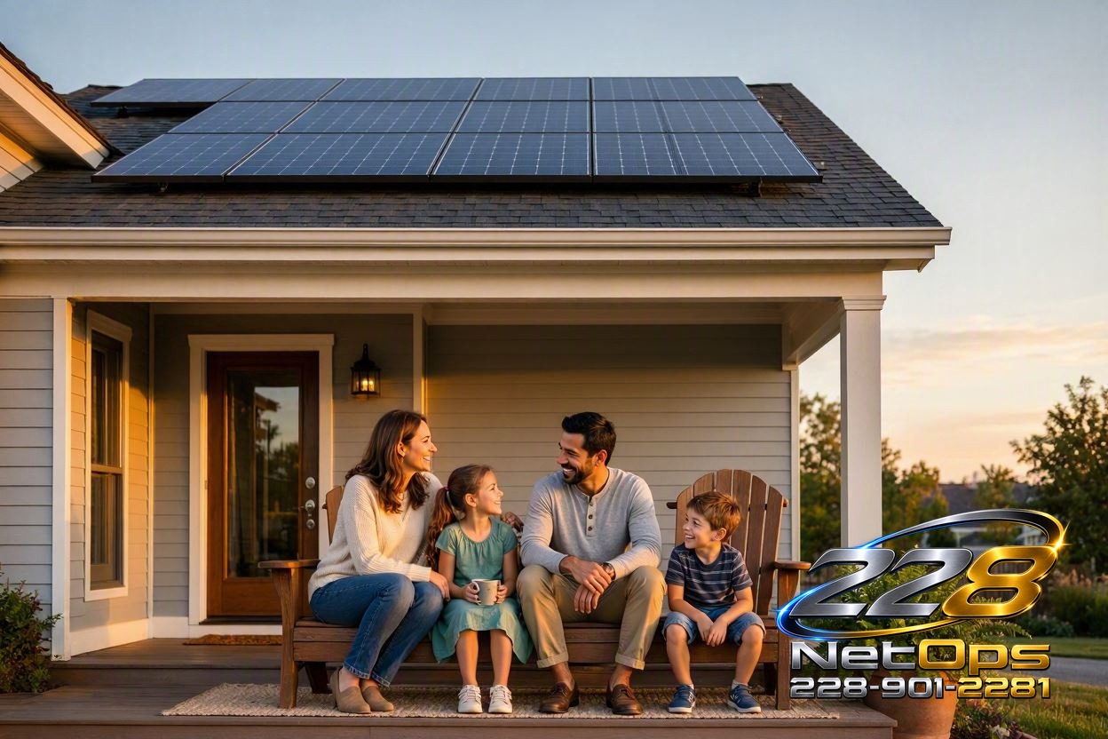 Family enjoying their solar-powered home